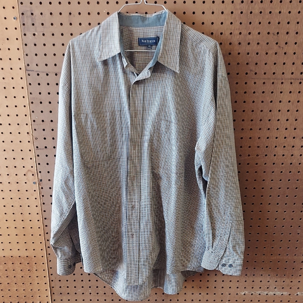 Van Heusen Men's Plaid Shirt - Gray, Beige, and White